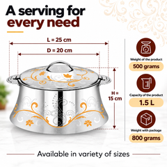 Pradeep Casserole AVA Gold Double Wall Serving Stainless Steel – Insulated Hot Pot Design Lid