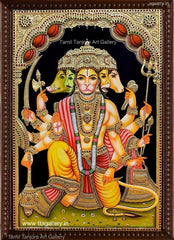 Panchamugha Hanuman Yellow Tanjore Painting