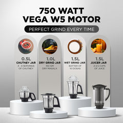 Preethi Mixer Grinder Steele Supreme MG 208 - 4 Jars 750 Watt