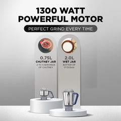 Preethi Mixer Grinder X Pro Duo MG 198 - 2 Jars 1300 Watt