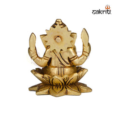 Brass Lotus Ganesha Idol – 3.5 Inch Height | Decorative Vinayaka Statue for Pooja, Car Dashboard & Gifting