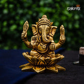 Brass Lotus Ganesha Idol – 3.5 Inch Height | Decorative Vinayaka Statue for Pooja, Car Dashboard & Gifting