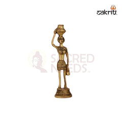Brass Tribal Lady Set – 7.6 Inch Height | Set of 5 Handcrafted Brass Tribal Lady Figurines for Home Decor & Gifting