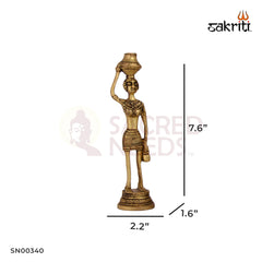 Brass Tribal Lady Set – 7.6 Inch Height | Set of 5 Handcrafted Brass Tribal Lady Figurines for Home Decor & Gifting