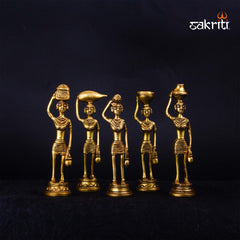 Brass Tribal Lady Set – 7.6 Inch Height | Set of 5 Handcrafted Brass Tribal Lady Figurines for Home Decor & Gifting