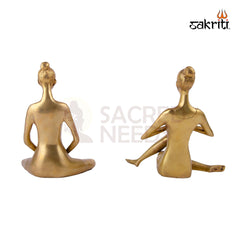 Brass Yoga Lady Set – 7 Inch Height | Set of 4 Yoga Pose Figurines in Brass for Wellness Decor & Gifting