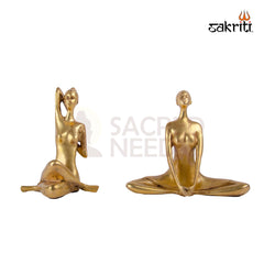 Brass Yoga Lady Set – 7 Inch Height | Set of 4 Yoga Pose Figurines in Brass for Wellness Decor & Gifting