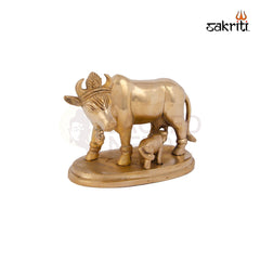 Brass Cow & Calf – 4.3 Inch Height | Traditional Brass Sculpture of Cow and Calf for Pooja & Decoration