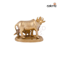 Brass Cow & Calf – 4.3 Inch Height | Traditional Brass Sculpture of Cow and Calf for Pooja & Decoration
