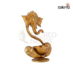 Brass Ganesha with Deepam – 9 Inch Height | Brass Lord Ganesha Statue with Deepam for Pooja