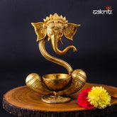 Brass Ganesha with Deepam – 9 Inch Height | Brass Lord Ganesha Statue with Deepam for Pooja