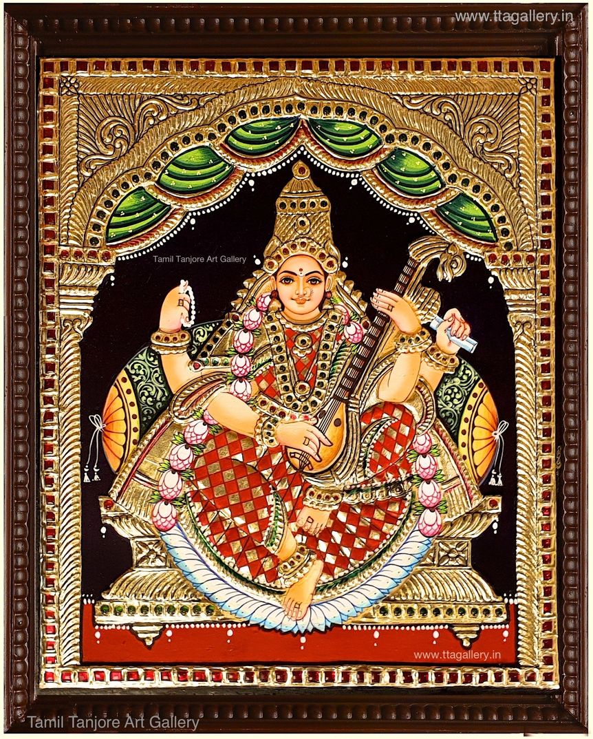 Saraswathi Red Tanjore Painting