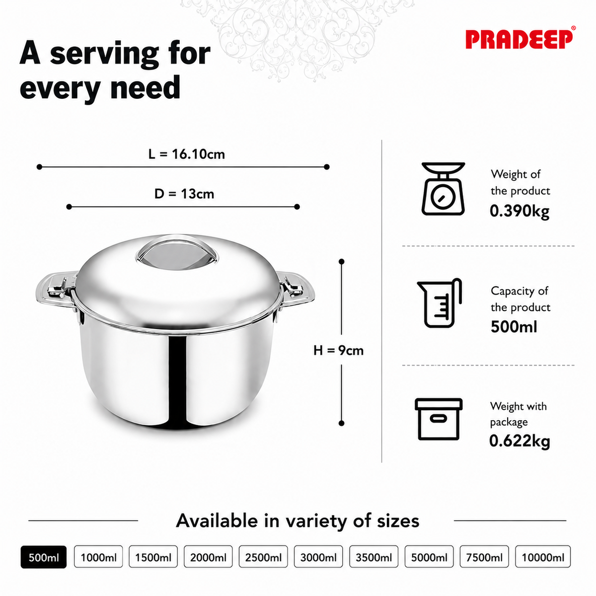 Pradeep Casserole Orchid Double Wall Serving Stainless Steel – Insulated Plain Lid