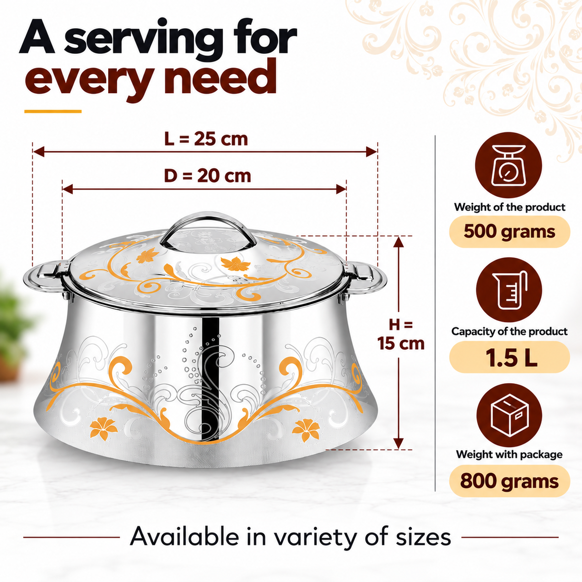 Pradeep Casserole AVA Gold Double Wall Serving Stainless Steel – Insulated Hot Pot Design Lid