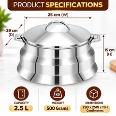 Pradeep Casserole Crystal Double Wall Serving Stainless Steel – Insulated Design Lid