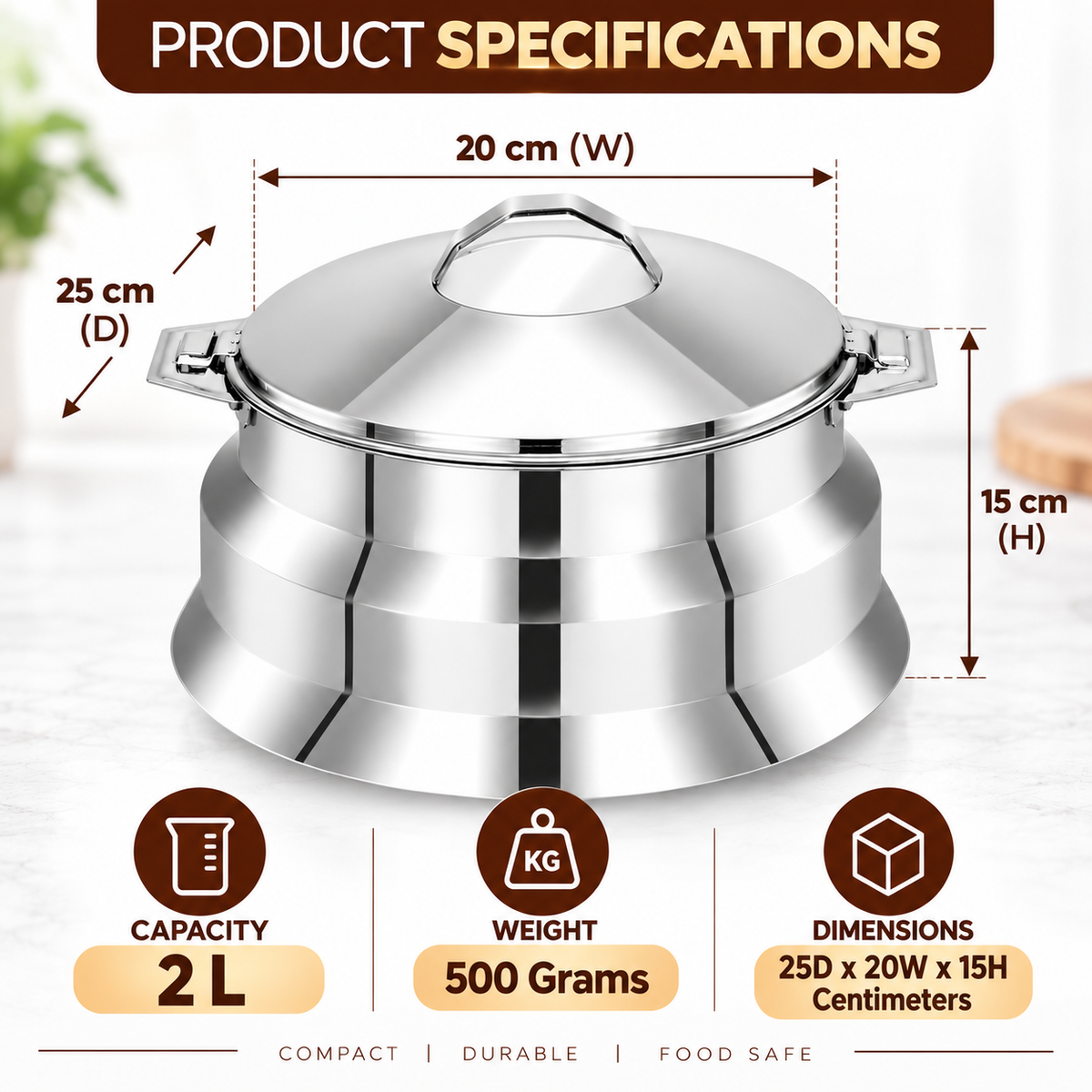 Pradeep Casserole Crystal Double Wall Serving Stainless Steel – Insulated Design Lid