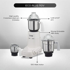 Preethi Mixer Grinder Eco Plus 3 Jar 110V