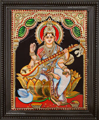 Lotus Saraswathi Tanjore Painting