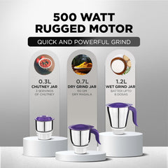 Preethi Mixer Grinder Crown MG 205 - 3 Jars 500 Watt