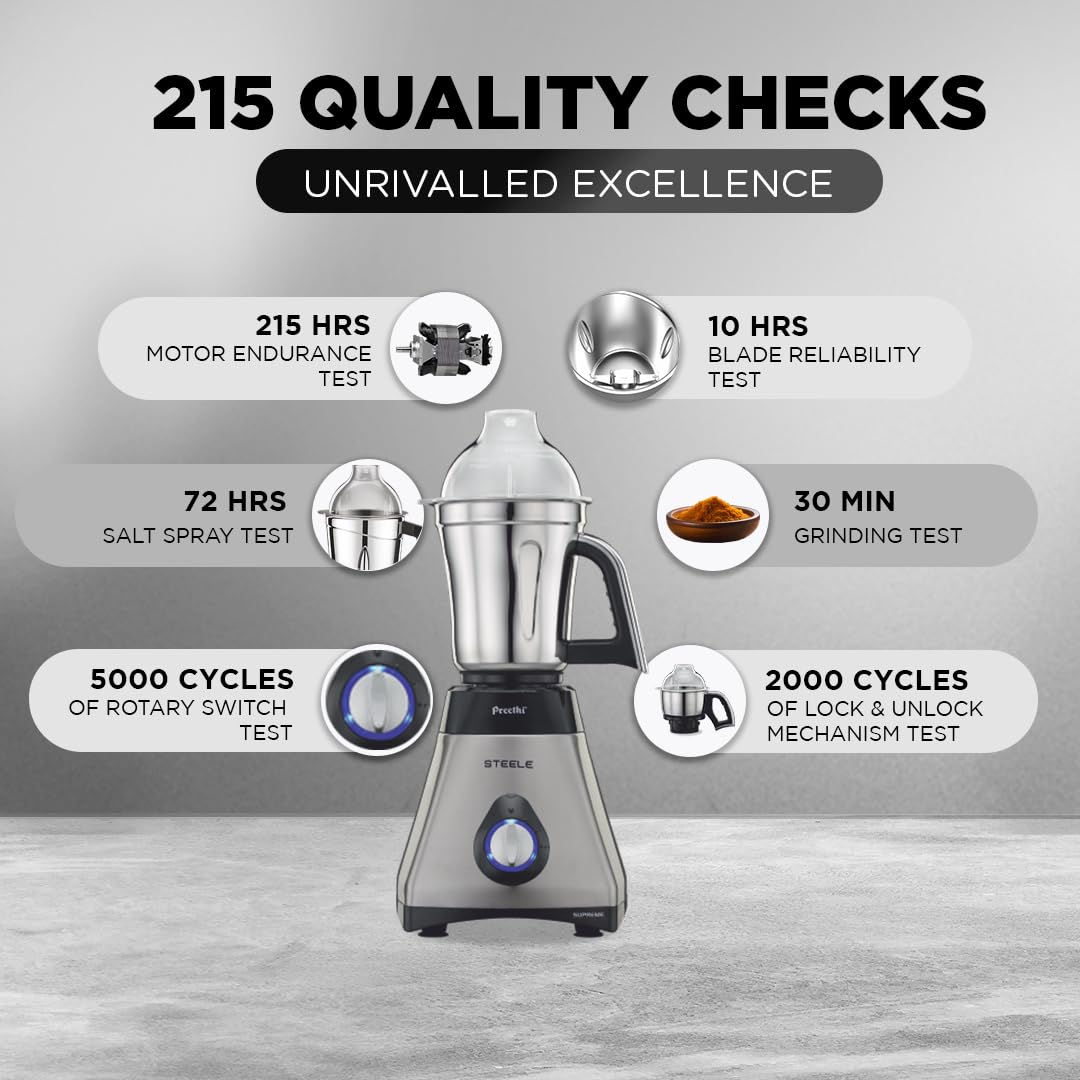 Preethi Mixer Grinder Steele Supreme MG 208 - 4 Jars 750 Watt