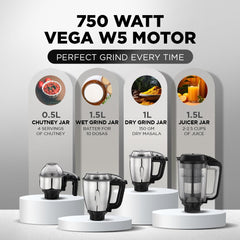 Preethi Mixer Grinder Zodiac Cosmo MG-236 - 5 Jars 750 Watt