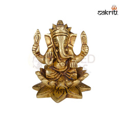 Brass Lotus Ganesha Idol – 3.5 Inch Height | Decorative Vinayaka Statue for Pooja, Car Dashboard &amp; Gifting
