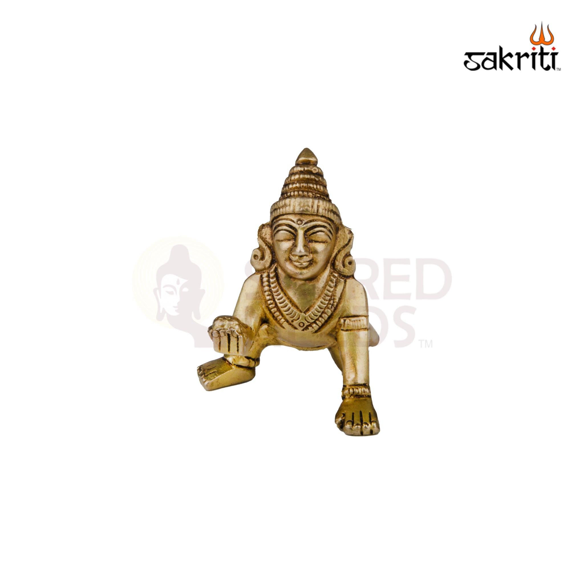 Brass Ladoo Krishna Idol – 3 Inch Height | Baby Krishna Statue for Janmashtami, Pooja & Gifting