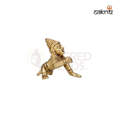 Brass Ladoo Krishna Idol – 2.4 Inch Height | Baby Krishna with Laddu for Janmashtami & Decor