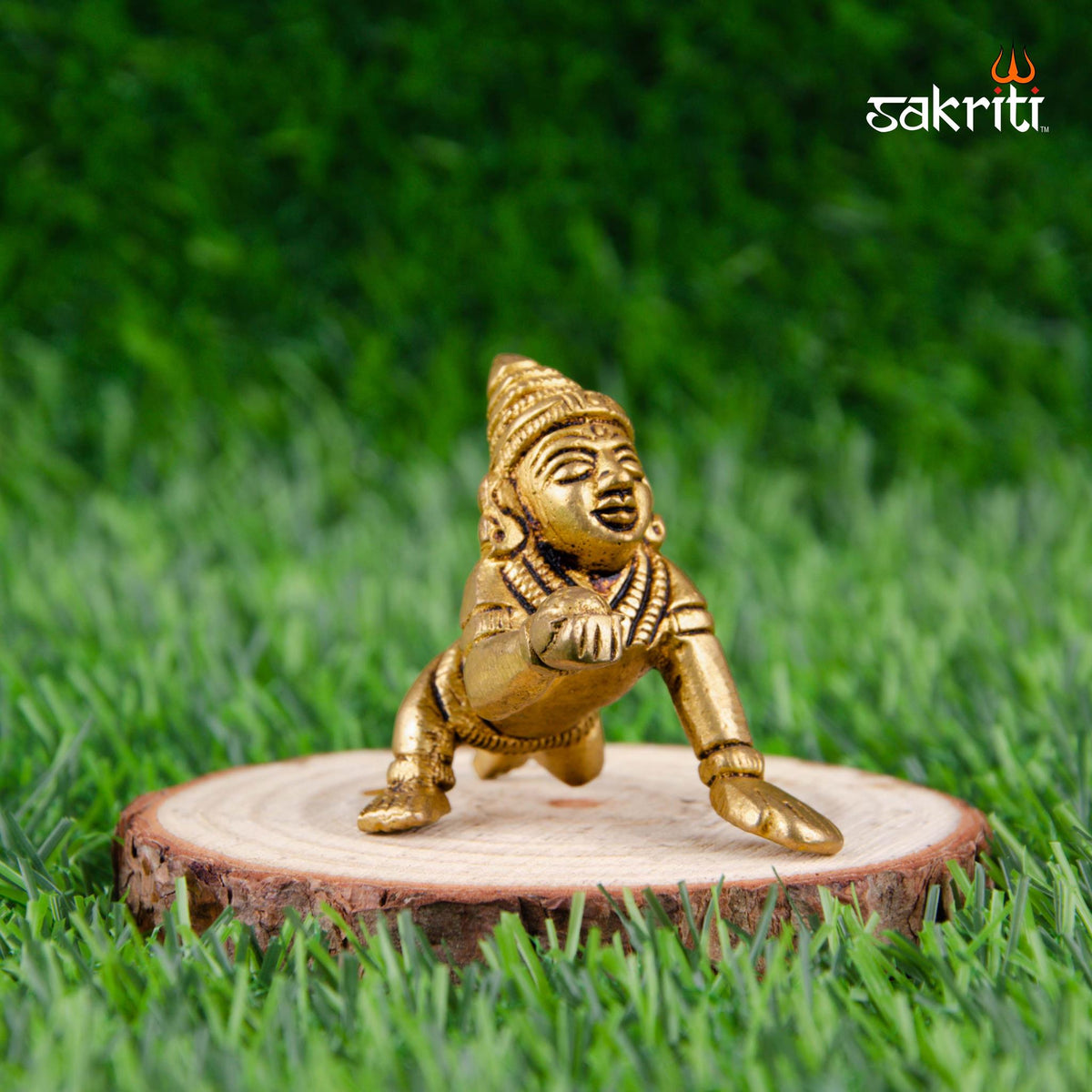 Brass Ladoo Krishna Idol – 2.4 Inch Height | Baby Krishna with Laddu for Janmashtami & Decor