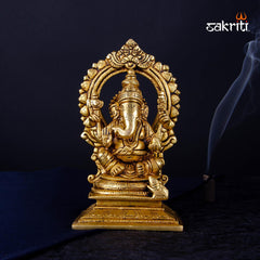 Brass Ganesha with Arch – 7 Inch Height | Lord Ganesha Brass Statue with Prabhavali Arch for Temple & Pooja