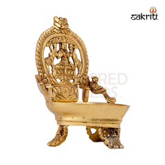 Brass Lakshmi Vilakku – 9 Inch Height | Lakshmi Devi Brass Oil Lamp for Deepam, Pooja & Diwali Decor