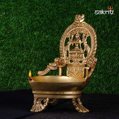 Brass Lakshmi Vilakku – 9 Inch Height | Lakshmi Devi Brass Oil Lamp for Deepam, Pooja & Diwali Decor