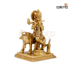 Brass Cow Krishna Standing – 7.5 Inch Height | Lord Krishna with Cow Brass Idol for Bhakti, Temple & Gifting