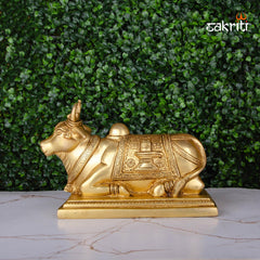 Brass Nandhi – 5.2 Inch Height | Sacred Nandhi Bull Brass Idol for Shiva Worship, Pooja & Temple Use