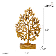 Brass Tree with Holder – 9.7 Inch | Decorative Brass Tree Stand for Diyas, Bells & Festive Pooja Setup