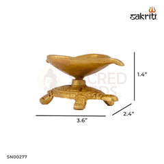 Brass Tortoise Leaf Vilakku – 1.4 Inch | Compact Brass Diya with Turtle Base for Wealth & Vastu