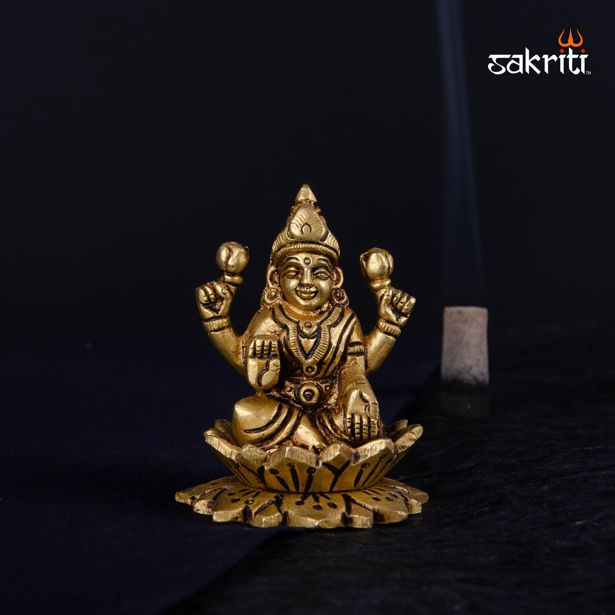 Brass Lotus Lakshmi – 3 Inch | Lakshmi Idol on Lotus for Pooja Room, Office Desk & Prosperity Blessings