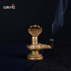 Brass Shiva Lingam with Snake – 2.8 Inch | Small Shivling Idol with Serpent for Home Mandir & Meditation