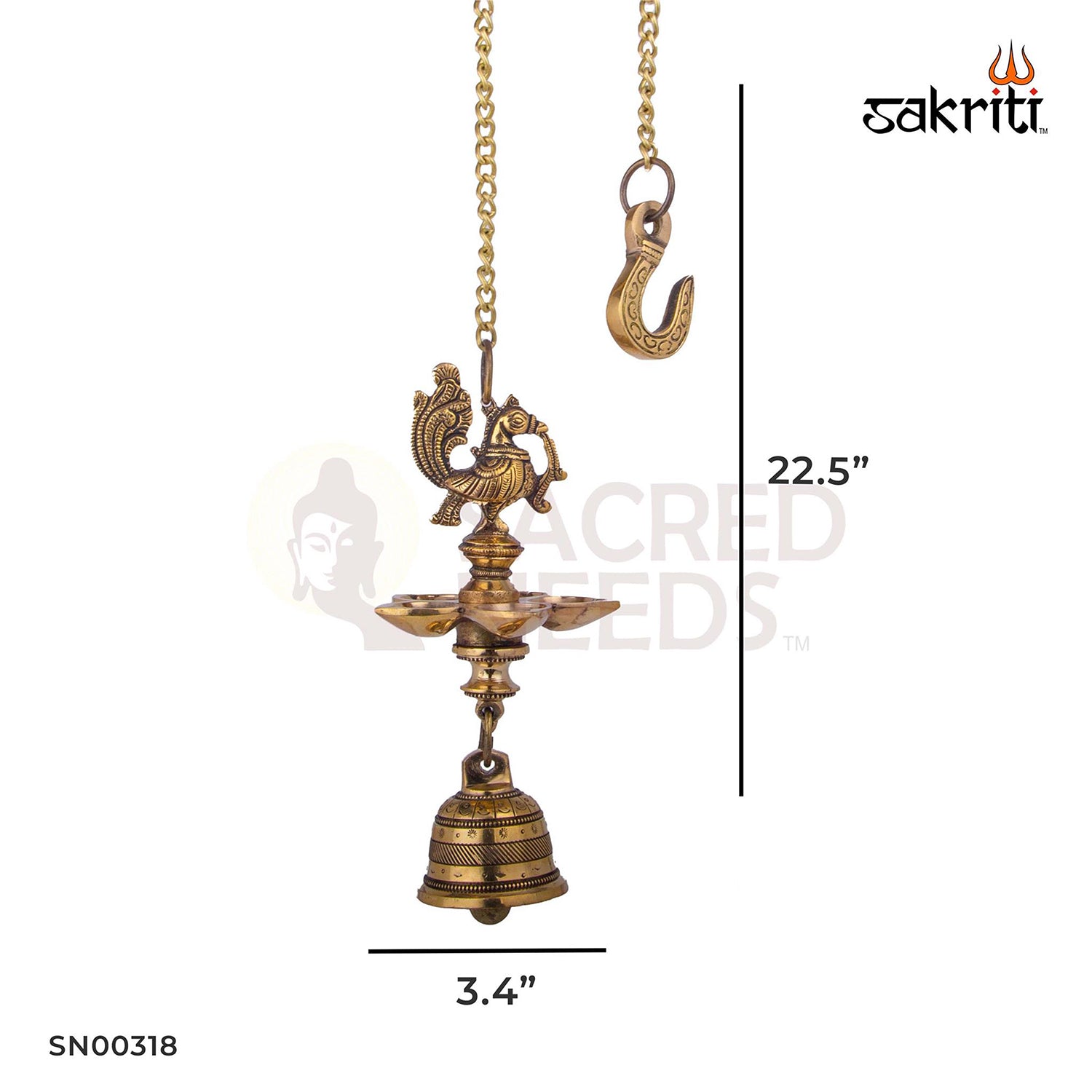 Brass Annam Vilakku 5 Mukh Hanging – 22.5 Inch | Traditional Five-Faced Hanging Lamp with Bird Design