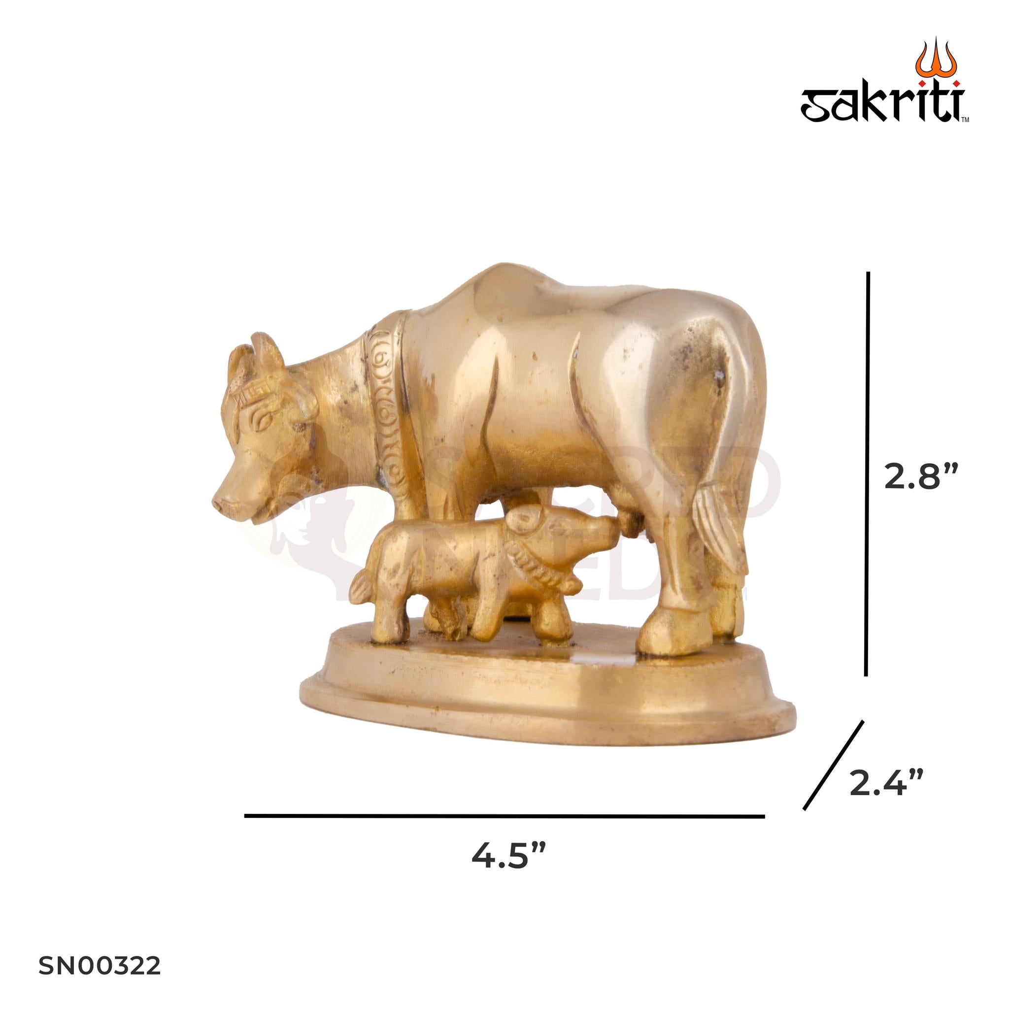Brass Cow & Calf – 2.8 Inch | Kamadhenu Idol with Calf for Pooja Room, Prosperity & Blessings
