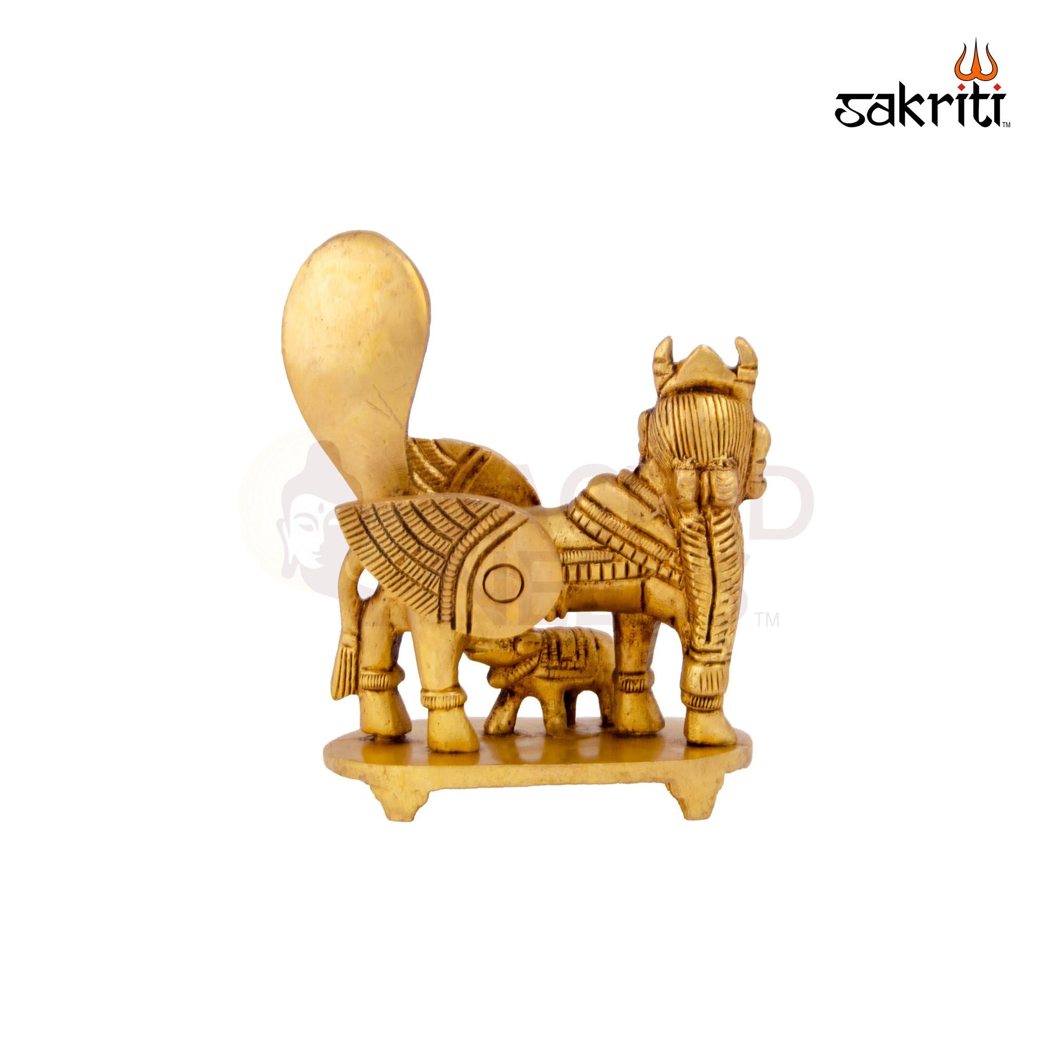 Brass Kamadhenu – 4.3 Inch | Cow & Calf Brass Idol for Prosperity, Home Temple & Office Decor