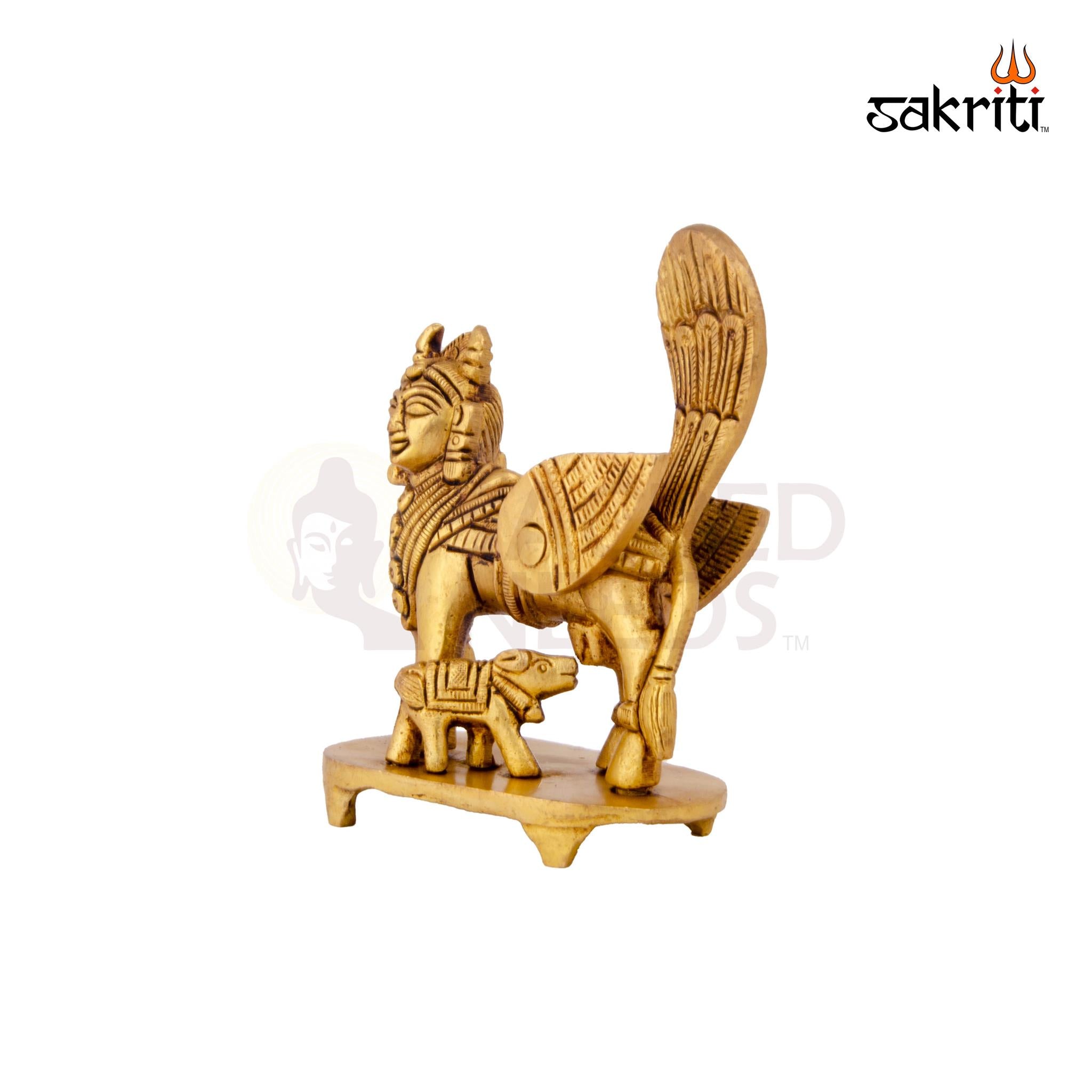 Brass Kamadhenu – 4.3 Inch | Cow & Calf Brass Idol for Prosperity, Home Temple & Office Decor