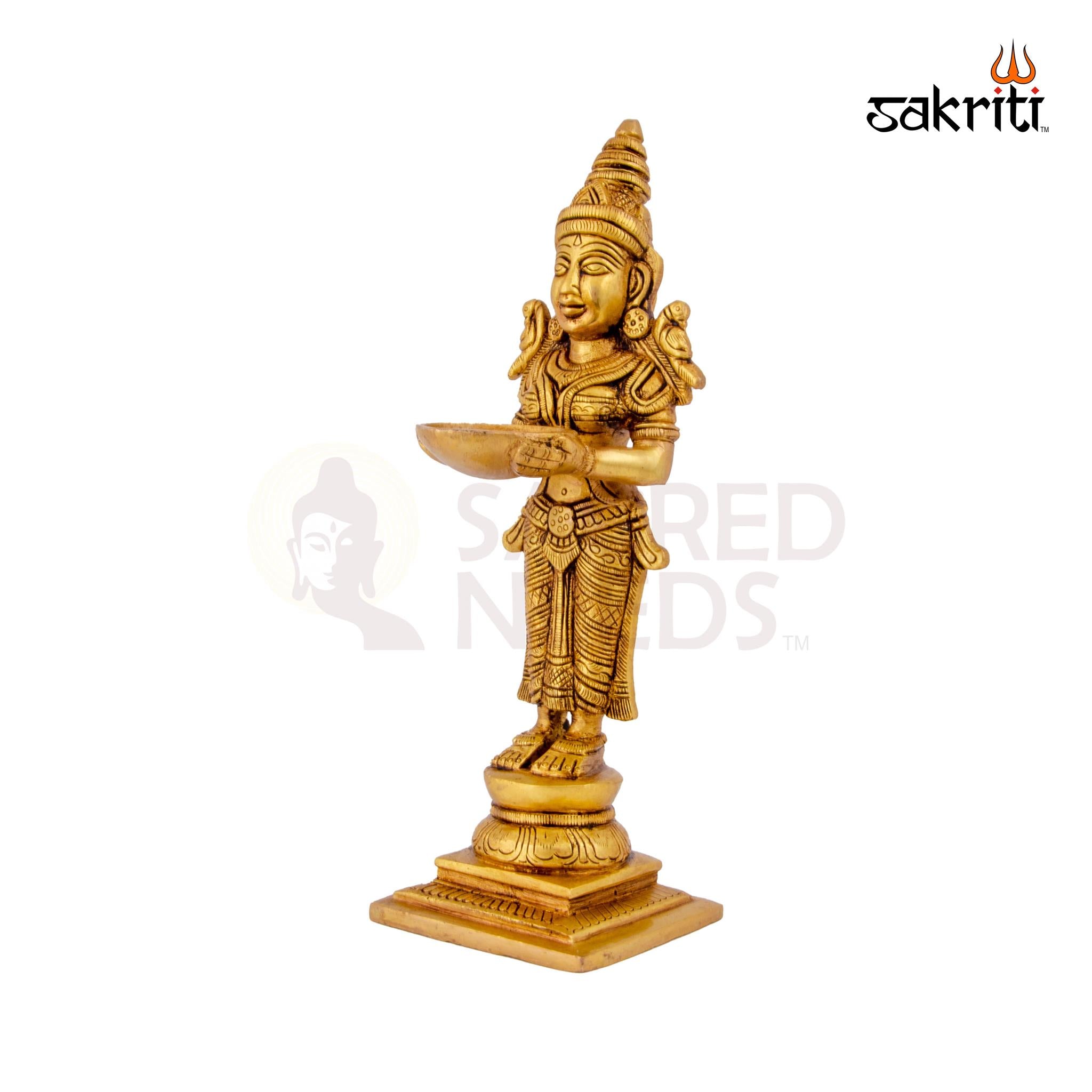 Brass Pavai Vilakku – 9.8 Inch Height | Traditional Brass Standing Lady Oil Lamp for Temple & Festival Use