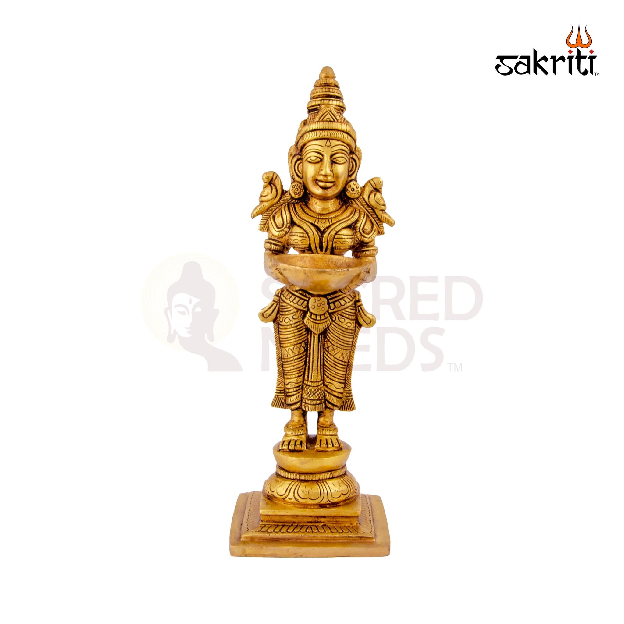 Brass Pavai Vilakku – 9.8 Inch Height | Traditional Brass Standing Lady Oil Lamp for Temple & Festival Use