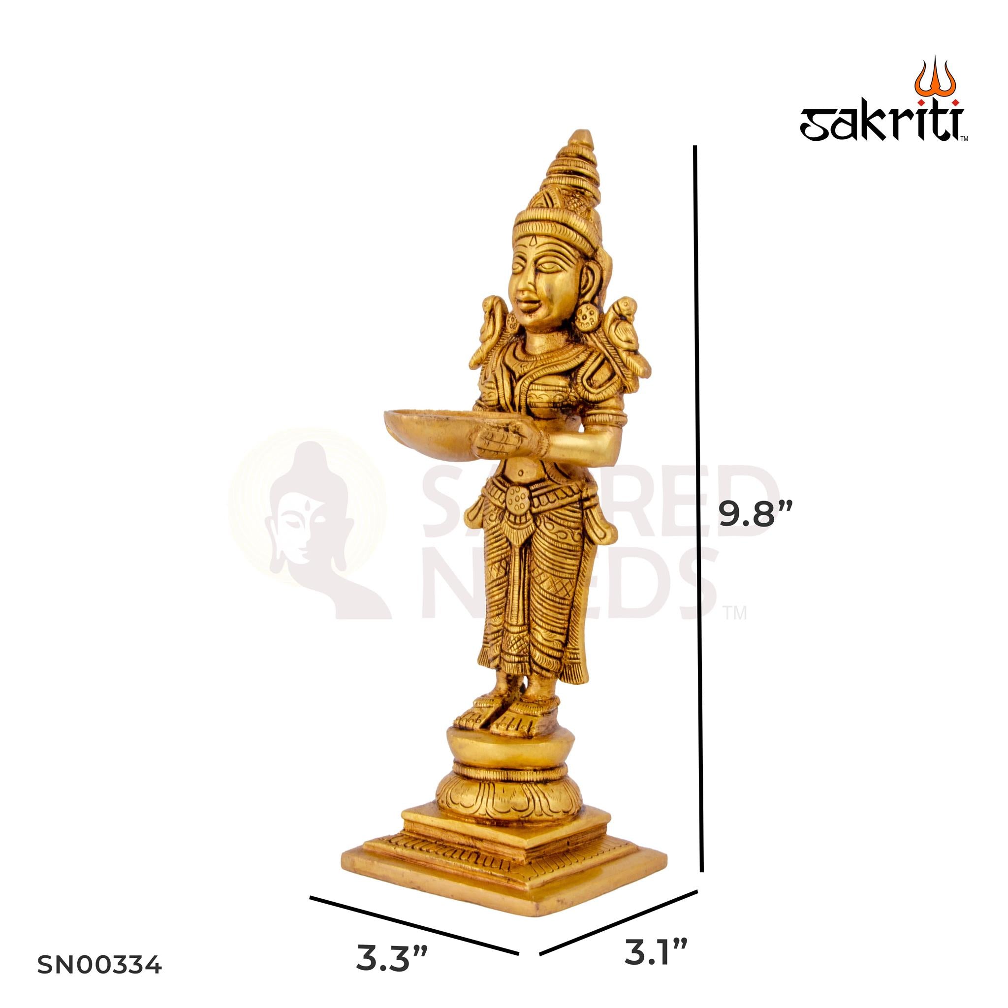 Brass Pavai Vilakku – 9.8 Inch Height | Traditional Brass Standing Lady Oil Lamp for Temple & Festival Use