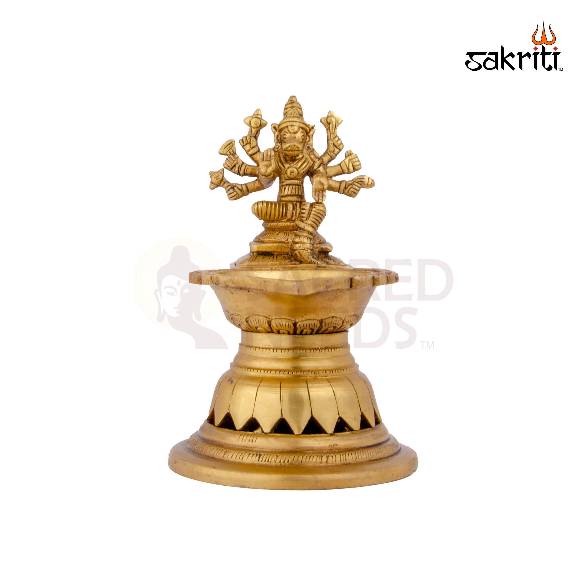 Brass Varahi Vilakku – 7.4 Inch Height | Large Brass Varahi Deepam for Religious Ceremonies & Spiritual Decor