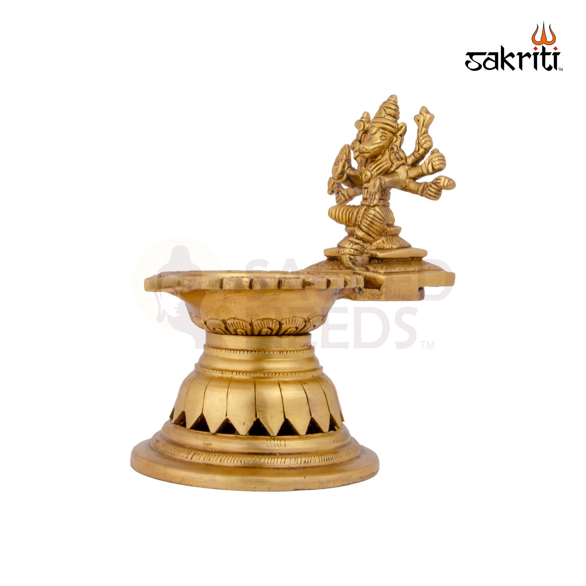 Brass Varahi Vilakku – 7.4 Inch Height | Large Brass Varahi Deepam for Religious Ceremonies & Spiritual Decor