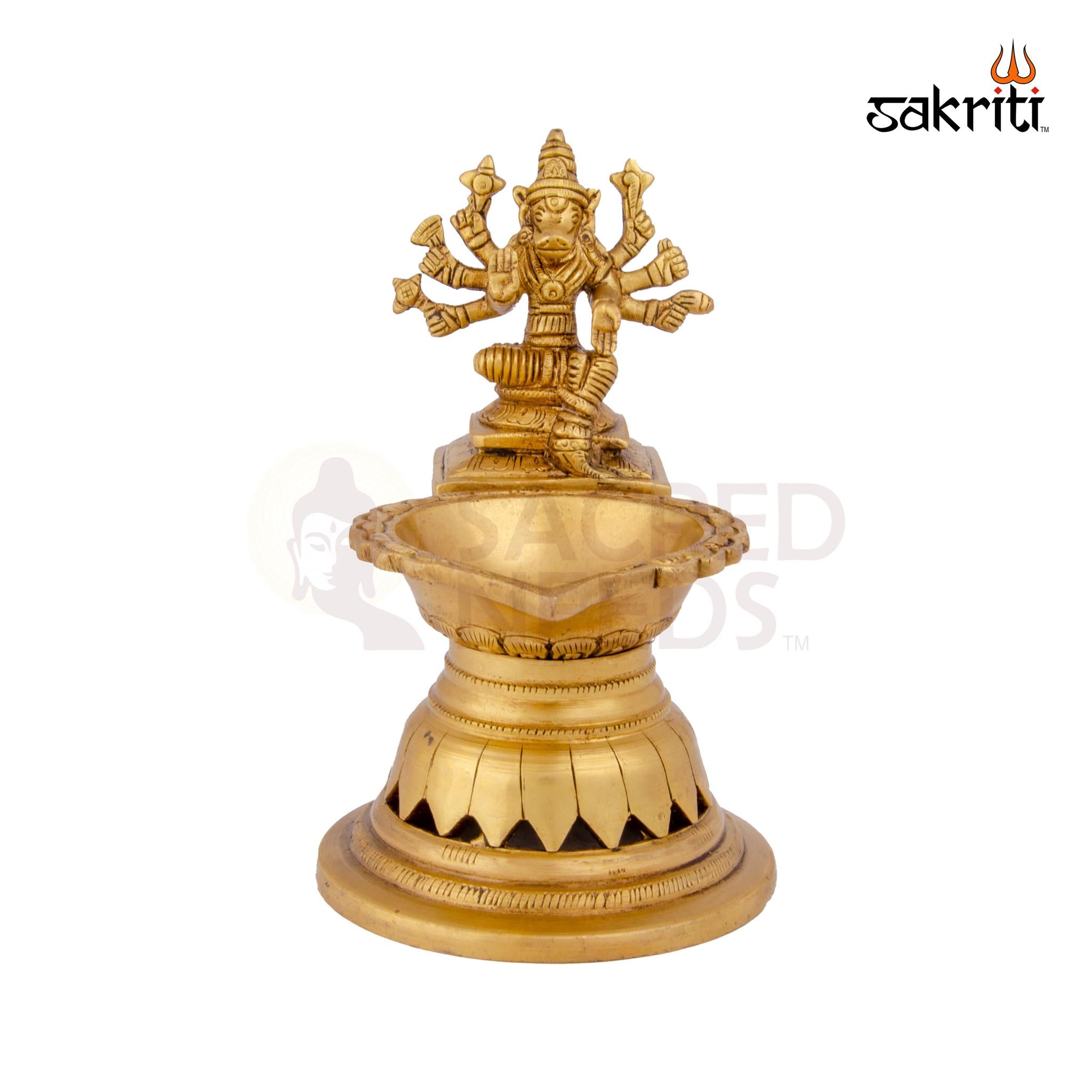 Brass Varahi Vilakku – 7.4 Inch Height | Large Brass Varahi Deepam for Religious Ceremonies & Spiritual Decor