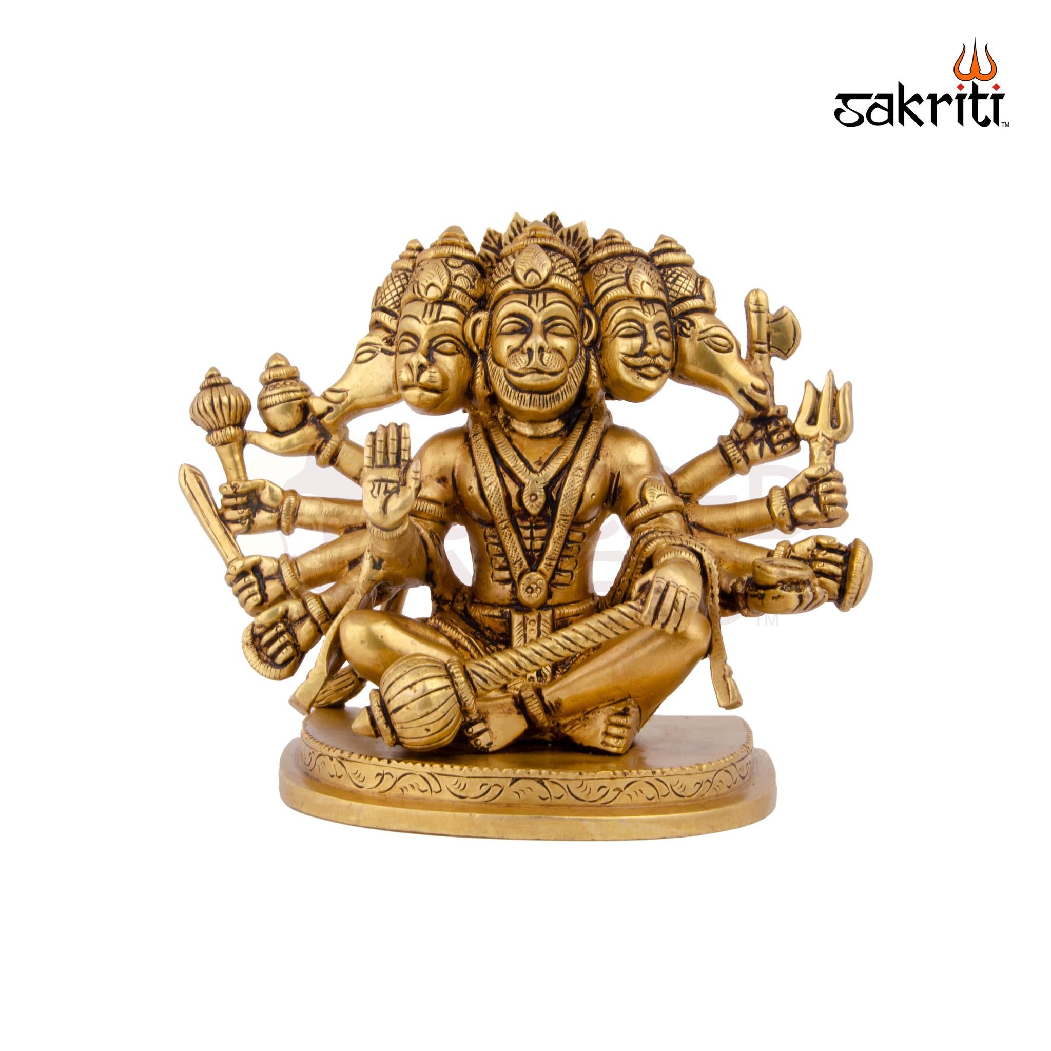 Brass 5 Mukhi Hanuman Idol – 5.4 Inch Height | Panchamukhi Hanuman Brass Statue for Pooja, Protection & Gifting