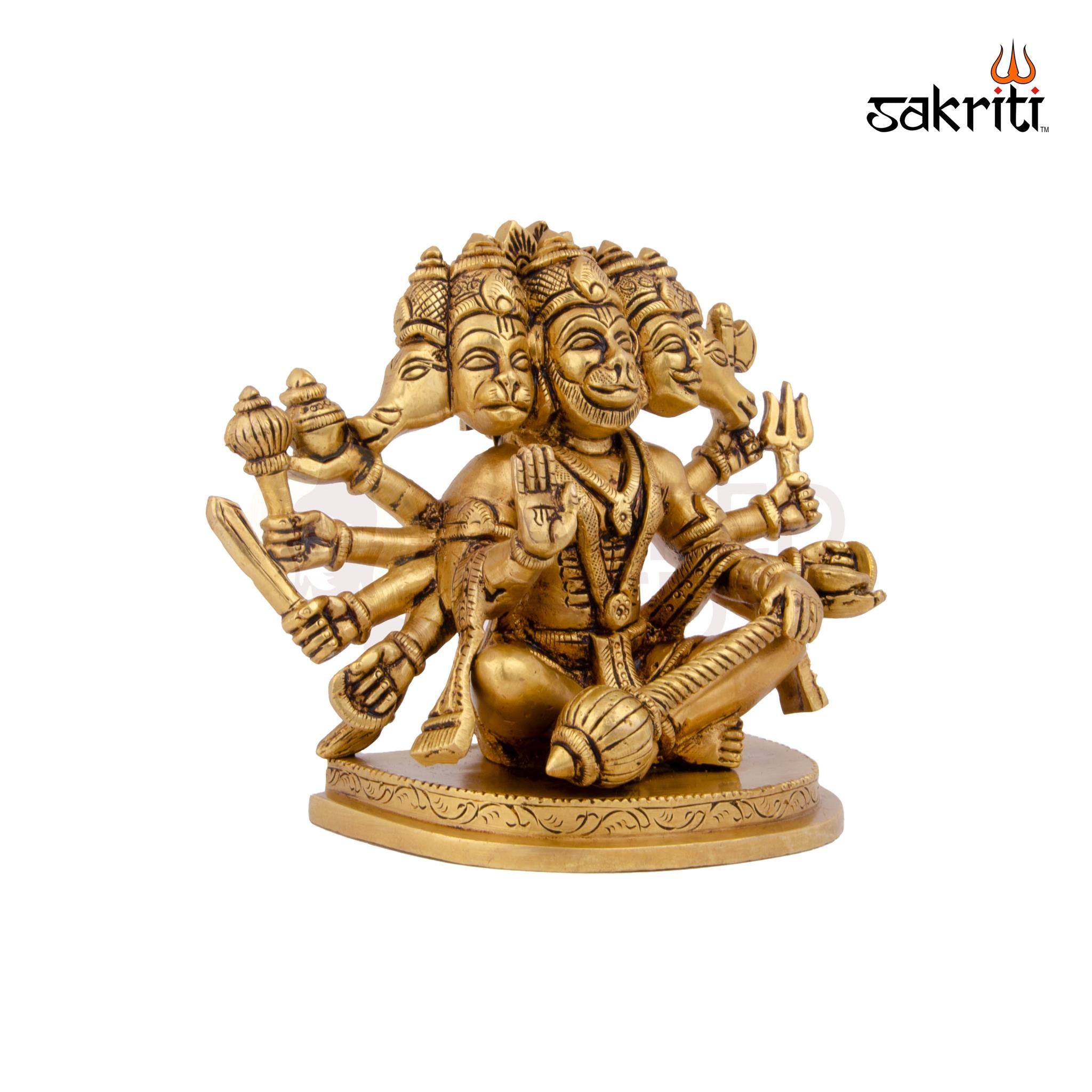 Brass 5 Mukhi Hanuman Idol – 5.4 Inch Height | Panchamukhi Hanuman Brass Statue for Pooja, Protection & Gifting
